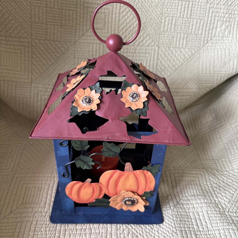 New Creative Enterprises Fall Pumpkin Sunflower Metal Candle Lantern 73197